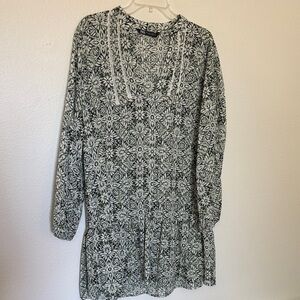 Zara Green and White Floral Dress size L
